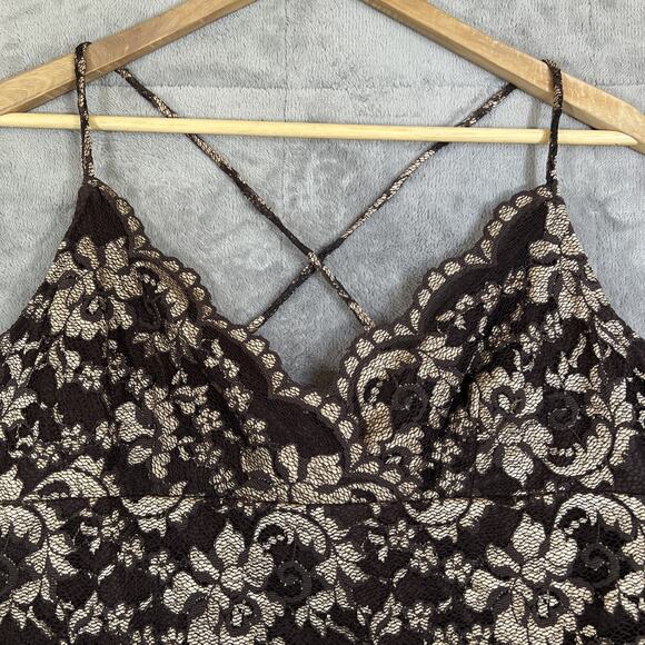 Hugo Buscati Mini Dress Medium Brown Lace Dark Fairy Babydoll Goth Y2K Vtg USA - Picture 3 of 11